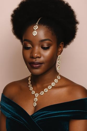 Sunsoul by Touchstone Indian Bollywood Handcrafted Traditional Rhinestone Designer Jewelry Necklace Mangtika Set in Gold Tone for Women.3