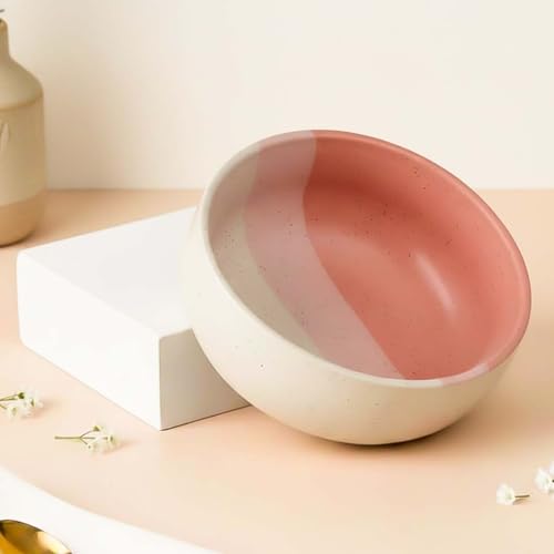 Image of The Earth Store TT Pink Large Ceramic Bowl Set of 1, 800 ML | Microwave & Dishwasher Safe Serving Bowl | Ideal Use for Salad, Cereal, Noodle, Pasta & Mixing | Home & Restaurant Use