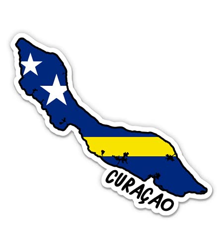 Squiddy Curacao Map with Flag - Vinyl Sticker Decal for Phone, Laptop, Water Bottle - 3"