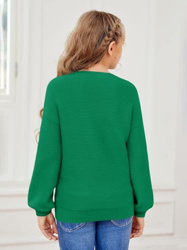 Image of Girls Pullover Sweaters Kids Long Sleeve Drop Shoulder Sweaters Casual Boat Neck Knit Jumper Tops