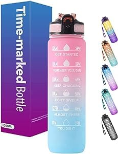 Luksyol CAZADORA Sport Water Bottle 1L with Motivational Time Marker, Straw, and Leak Proof Design - BPA-Free Tritan Plastic - Ideal for Kids, Fitness, Gym, Office, School Sports. (Orange & Turquoise)