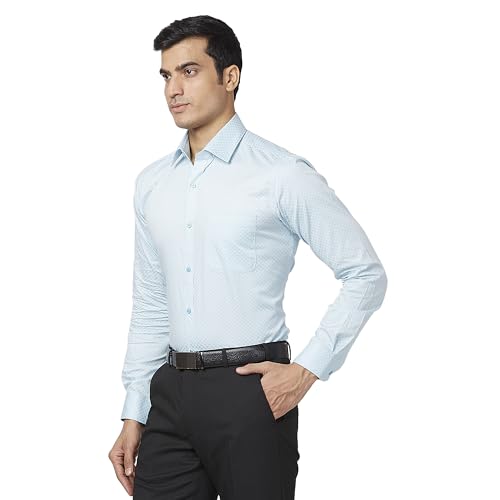 Image of Raymond Men's Slim Fit Pure Cotton Structure Pattern Semi Cutaway Collar Full Sleeve Formal Shirt