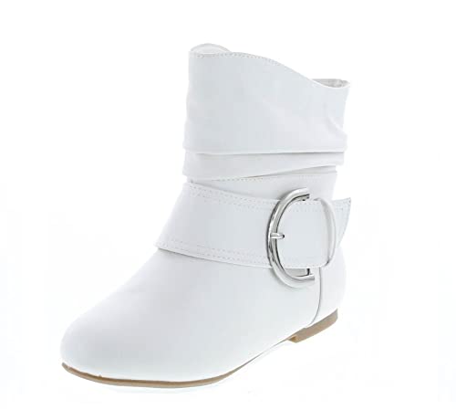 TOP Moda Women's Ankle Booties Buckle Mid Calf Buckle Slouch Flat Heel Strap Fashion Shoes