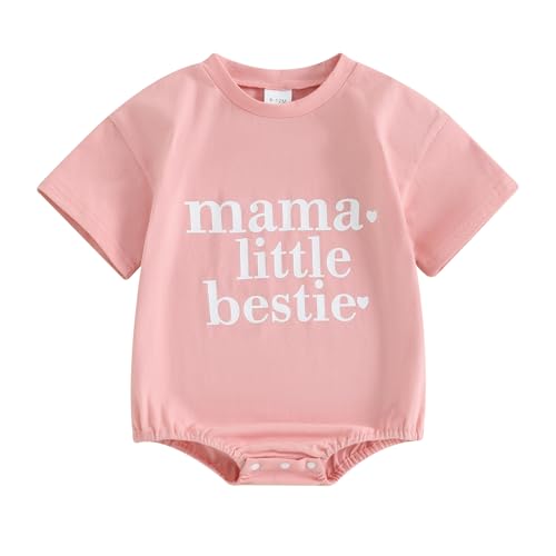 Image of Hnyenmcko Newborn Baby Girl Boy Summer Clothes Short Sleeve Letter Print Bubble Romper Oversized T-Shirt Bodysuit Top Outfit