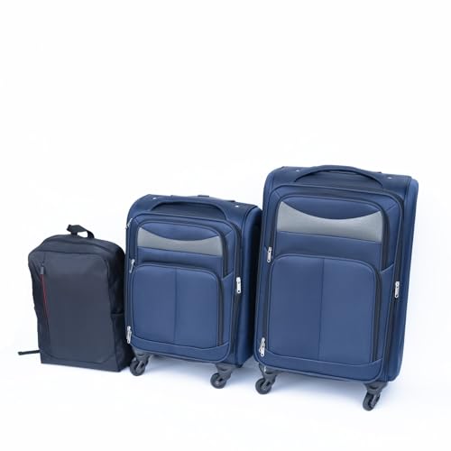 Durable 2-Piece Travel Luggage Set with Backpack - Waterproof Oxford Trolley Suitcase & Ergonomic Handle - Blue