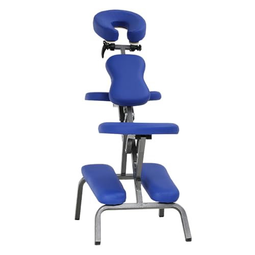 Folding Massage Chair Portable Therapy Tattoo Chair with 2 Inches Thickness Sponge Carrying Bag & Face Cradle Ergonomic Adjustable Lightweight Beauty Chair for Tattoo Spa Salon and Treatment Blue