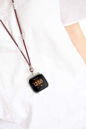 Usee Tech Genuine Leather Necklace Compatible With Fitbit Versa Smartwatch New Watch Bands Cowhide Double Loop Two Way Strap Neckband Bracelet – Brown #TOP2