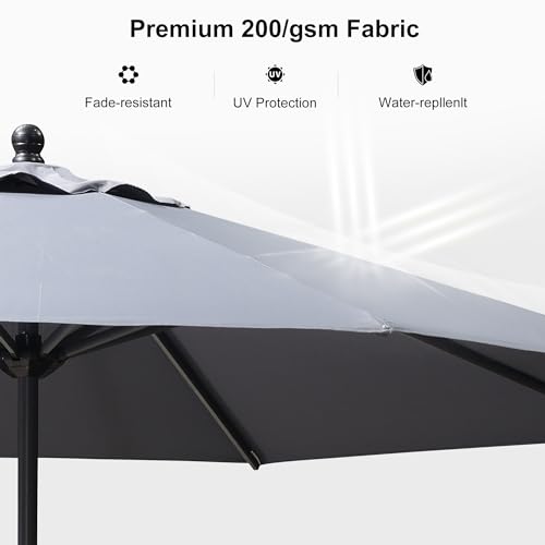 Image of PURPLE LEAF Outdoor Market Umbrella 11' Round Light Gray 8 Metal Ribs Patio