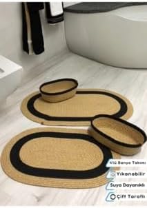 J T BANYO  N  ER T DESEN MODER N TASARIM PASPAS TAKIMI KLOZET  N  PASPASI BANYO KAPISI PASPASI HAVLU SEPET  OVAL D ENLEY C L  4L  TAKIM HASIR-S YAH, 45 X 75 CM, 55 X 95 CM