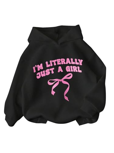 Ecolala Girls Long Sleeve Hooded Sweatshirt Thick Graphic Hoodie Cute Pullovers Tops Black 13-14Y