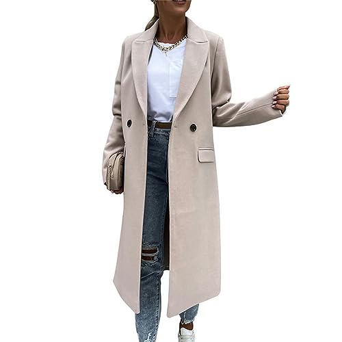 FRESQA Cappotto lungo di lana da donna autunnale Cappotto nero da donna moda retrò Cappotto a maniche lunghe Cappotto blu Cappotto casual da strada invernale da indossare