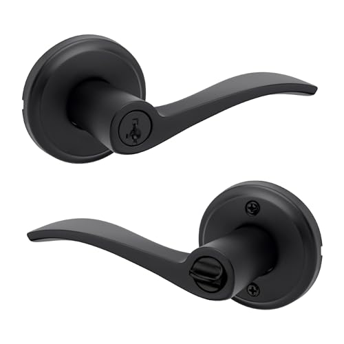 Image of Kwikset Sedona Entry Door Handle with Lock and Key, Secure Keyed Reversible Lever Exterior, for Front Entrance and Bedrooms, Matte Black, Pick Resistant Smartkey Rekey Security and Microban