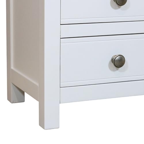 Table de chevet blanche en chêne véritable massif GROF avec 3 tiroirs pour espace étroit - 8
