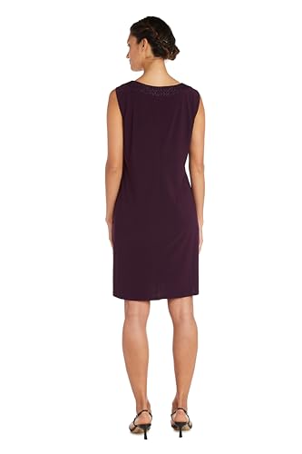 Image of R&M Richards Women's Elegant 2-Piece Shift Dress with Pleated Shimmer Duster Jacket for Mother of the Bride, Cocktail Attire