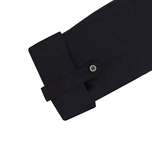 Dress Shirt For Men Western Cowboy Long Sleeve Casual Two Pockets Work Solid Pearl Snap Buttons Up Wrinkle Free Shirts (Black/L) #TOP2
