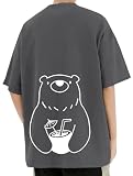 [Bligo] メンズ 夏服 バック プリント tシャツ 5分袖 Tシャツ 人気 クマ 柄 半袖 軽い 柔らかい ビッグシルエット おしゃれ カジュアル ファッション 大きいサイズ カットソー 春秋服 Gray-4XL