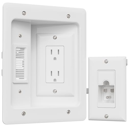 Image of TV Cord Hider for Wall Mounted TV, in-Wall Cable Management Kit, Outlet Box- Dual Outlet Cord Hider with Power & Low Voltage Support, Includes Drywall Saw, Template & Extension Cable