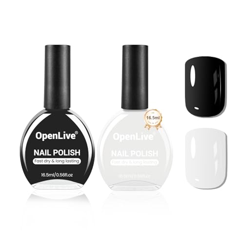 2Pcs Nail Polish Set 16.5ml Black and White Quick Dry Nail Polish Non Gel Nail Art DIY Home Manicure Gift for Women Black White