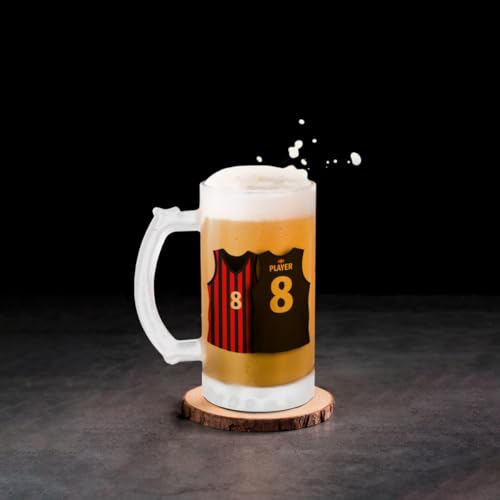 DEREGALOOS Jarra Baloncesto ACB Personalizada con Nombre y Número. Diseño Tipo Camiseta Baloncesto. Regalo Original Basket Hombre. Jarra Vidrio 500ml para Fans, Padres, Entrenadores (Baskonia)