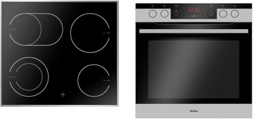 Amica Einbauherd Set | XXL Backofen | Glaskeramik Kochfeld mit Edelstahlrahmen | Heißluft | Umluft | Grill | Teleskopauszug | Bräter Zone | Zweikreis Zone