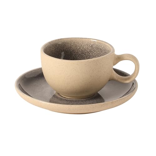 Image of Gibson Elite Manila Bay 8-Piece Stoneware 5 oz Cup and Saucer Set, Reactive Glaze Espresso & Coffee Cups with Saucers, Assorted Colors