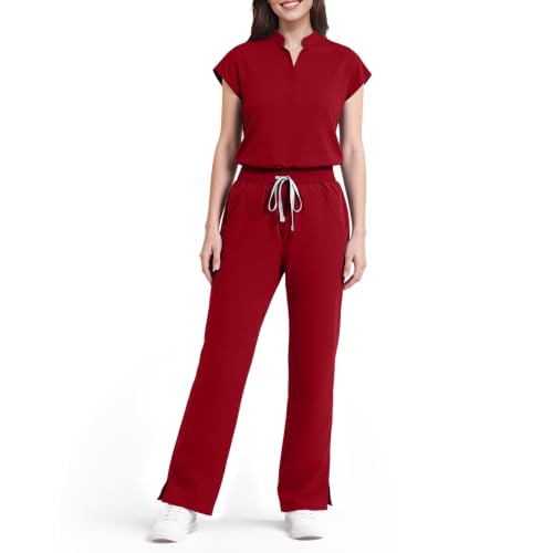 Dvoliaw Scrubs for Women Set Sleeveless 9-Pocket Straight Leg Yoga Waist
