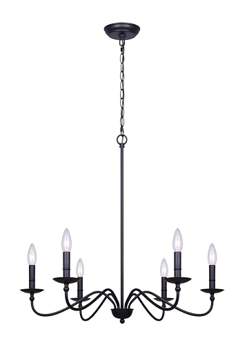 Paige 6-Light Chain Chandelier - Black Finish, 60W Type C, 26' W x 18.5' - 26' H, Classic Elegance...