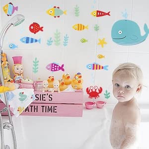 Ocean Fish Wall Decals – Sea Whale Turtle Tropical Creatures Bathroom Stickers - Cartoon Decorative Bathroom Wall Decal For Kids [>50 Art Decals] #TOP2