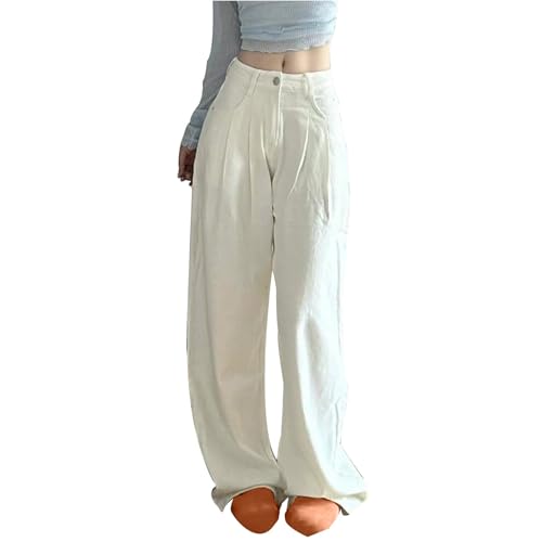Oplxuo Wide Leg Jeans for Women High Waisted Jeans Baggy Loose Pleated Stretch Denim Pants Long Trousers with Pockets