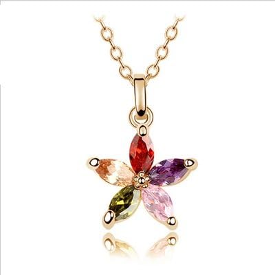 Genuine Rose Jewellery 18ct Rose Gold Plated multi coloured Crystal Quartz stones Star Flower Pendant Necklace Made With Swarovski Elements Great Christmas Gift