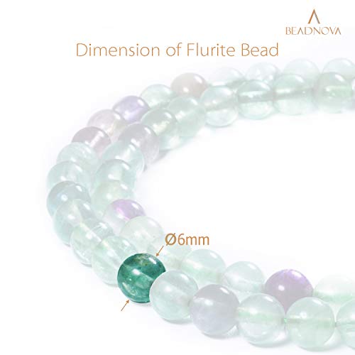 Image of BEADNOVA Fluorite Beads Natural Crystal Beads Stone Gemstone Round Loose Energy Healing with Crystal Stretch Cord for Jewelry Making (6mm, 60-62pcs)