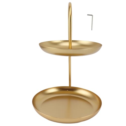 QANYEGN Double Tier Round Tray Stand, 2 Tier Round Gold Dessert Display Holder, Iron Round Storage Tray Organizer for Party Wedding Birthday Home (Iron)