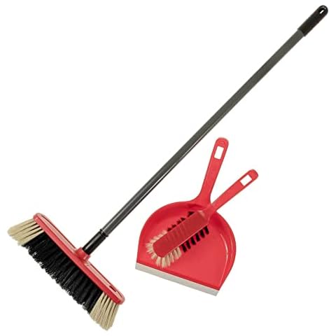 SIDCO Kehrset Zimmerbesen + Kehrgarnitur rot Schaufel + Besen Kehrbblech Handbesen Cover