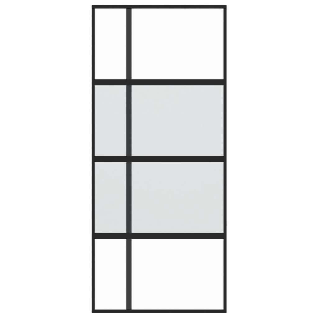Homgoday Puerta corredera negra de vidrio templado y aluminio, 90 x 205 cm, puerta corredera de granero, puerta corredera para el hogar, interior, material de construcción, ferretería