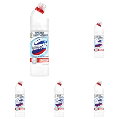 Domestos White & Sparkle Thick Bleach eliminates all known germs disinfectant for a clean, safe home 750 ml (Pack of 5)