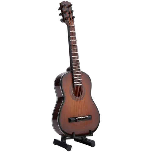 Mini guitarra clásica de madera RuiJOTWAT de 15 cm con soporte para decoración del hogar, marrón