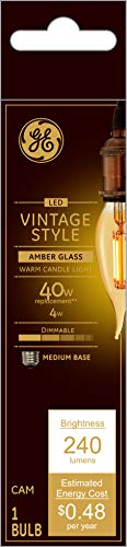 Ge Vintage Style Led Light Bulb, 40 Watt Eqv, Amber Glass, Warm Candle Light, Decorative Bulb, Medium Base #TOP17