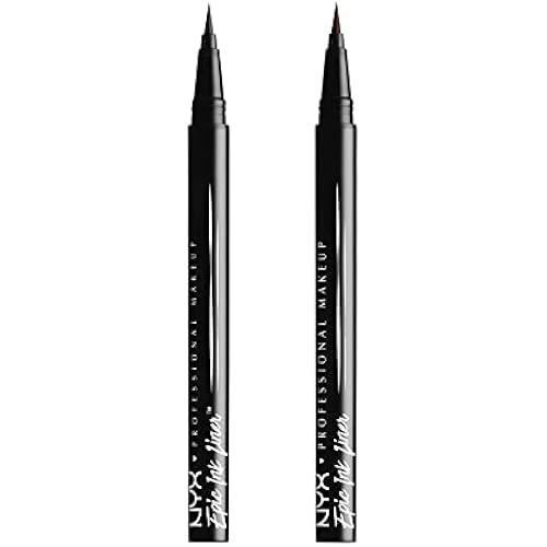 NYX PROFESSIONAL MAKEUP Epic Ink Liner, Waterproof Liquid Eyeliner - Black (Pack Of 2), Vegan Formula