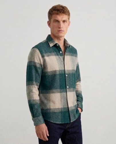 Image of DEEMOON Men's Premium Cotton Blend Printed Checkered Shirt | Full Sleeve Plaid Casual Button-Down Shirt | Soft & Comfortable Regular Fit | Office, Travel & Everyday Wear