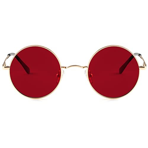 Kursan John Lennon Glasses Small Round Polarized Sunglasses for Women Men Hippie Retro Circle Red Sunglasses - 45MM4
