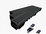 Aston Heavy Duty Drainage Channel, 3X 1mtr Length, Plastic Grating with Accessories, 2.5t Load Capacity, Black