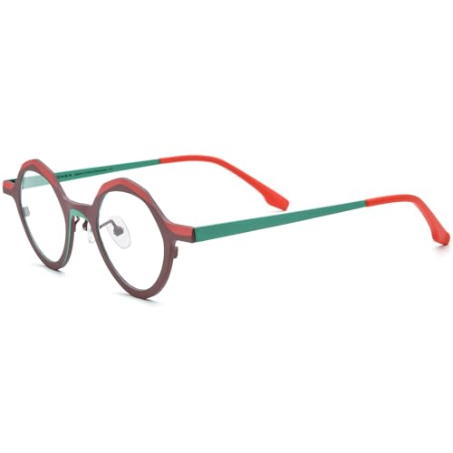 Image of FONEX Colorful Pure Titanium Glasses Frame Women Retro Round Eyeglasses