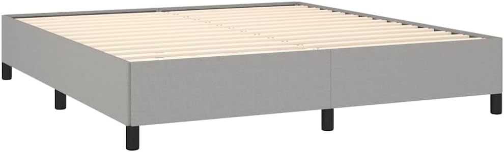 Bed Frame Light Gray 100% Polyester Fabric with Engineered Wood Platform, Sturdy Slatted Foundation for California King Mattress, Easy-Assembly Modern Bedroom Furniture