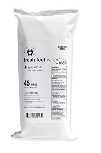 Fresh Feet Wipes for Kids - Grapefruit Wet Wipes - REFILL for canister - 45 Antibacterial Foot, Hand, Body Wipes | by Jasmine Seven | Eco-friendly