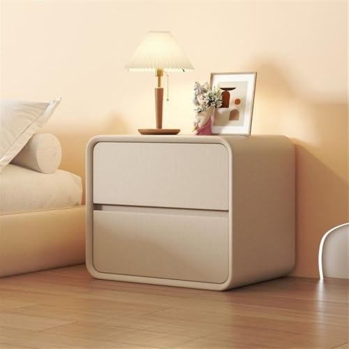 Modern Cream Bedside Table, Simple Nightstand with Solid Wood Frame & Microfiber Leather Finish, Stylish Small Furniture for Bedroom, Living Room, or Office