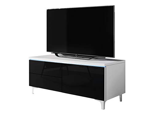 mirjan24 TV Armario Alvin 11 W, incluye iluminación LED TV LOWBOARD, armario de televisión, parte frontal en acrílico de brillante, mesa de televisión, tarjeta, TV Banco muebles de TV,