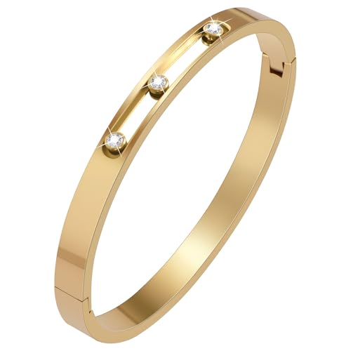 Gold Bracelets for Women Friendship Love Bangle Bracelets 14K Gold Plated Stainless Steel Bracelet Jewelry Valentines Birthday Christmas Gifts for Women Stocking Stuffers
