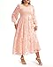 Plus Size Spring Dress Easter Long Sleeve Light Pink Bridal Shower Maternity Smocked Long Maxi Floral Lace Dresses 2025