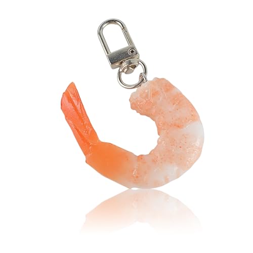 GlamRays Porte-clés Imitation Alimentaire Drôle Crevette pour Sac à main, Porte-monnaie et Accessoires de Voiture, Orange, L