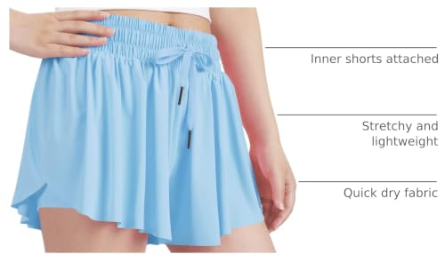 Image of KEREDA Girls Flowy Butterfly Shorts 2-in-1 Kids Preppy Athletic Clothes